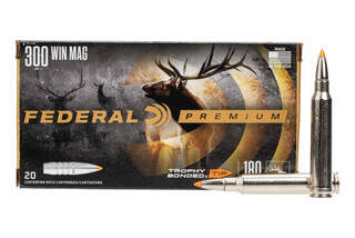 Federal Premium 300 WIN MAG 180gr Trophy Bonded Tip Ammo comes in a box of 20
